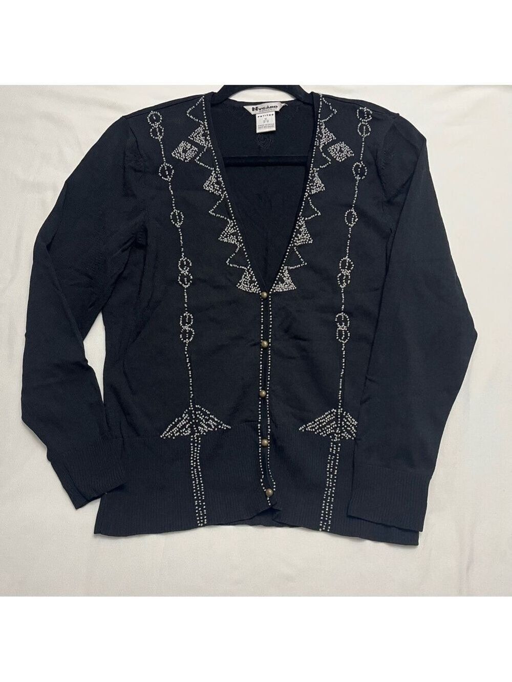 Vintage Nygård Beaded Rhinestone Cardigan Black Petite M